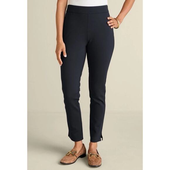 Soft Surroundings Pull On Ponte Pants L Navy Blue 34x27 Ankle Stretch Work Comfy - Picture 9 of 9